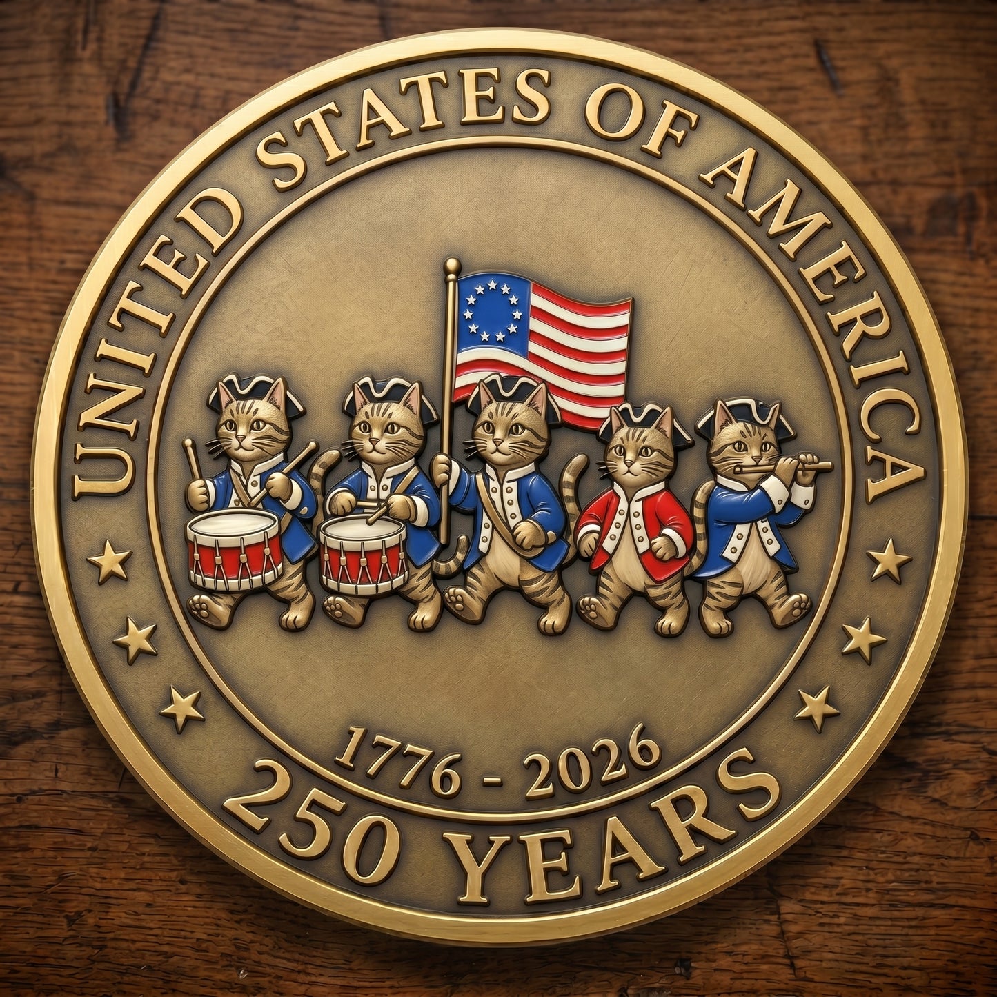 1776-2026 Semiquincentennial Commemorative Coin - Made in USA, Gold Finish UV Printed Challenge Coin, 250th Anniversary Patriotic Keepsake