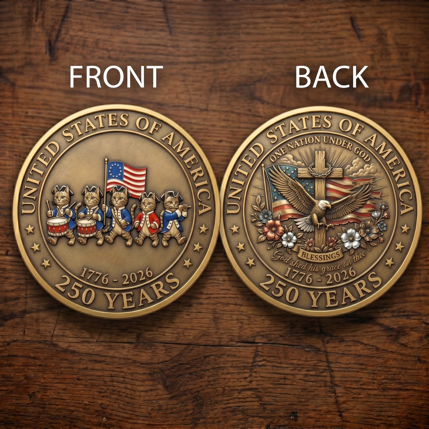 1776-2026 Semiquincentennial Commemorative Coin - Made in USA, Gold Finish UV Printed Challenge Coin, 250th Anniversary Patriotic Keepsake