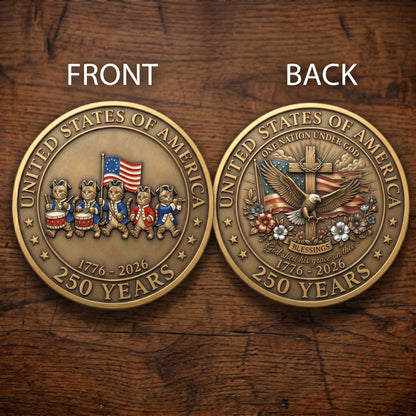 1776-2026 Semiquincentennial Commemorative Coin - Made in USA, Gold Finish UV Printed Challenge Coin, 250th Anniversary Patriotic Keepsake