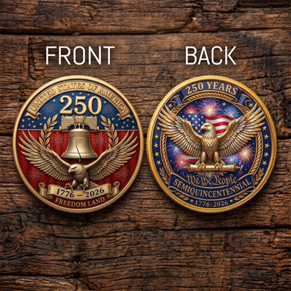 Made in USA 250th Anniversary Commemorative Coin - Premium Gold Finish UV Printed Patriotic Challenge Coin (1776-2026) for Veterans & Collectors