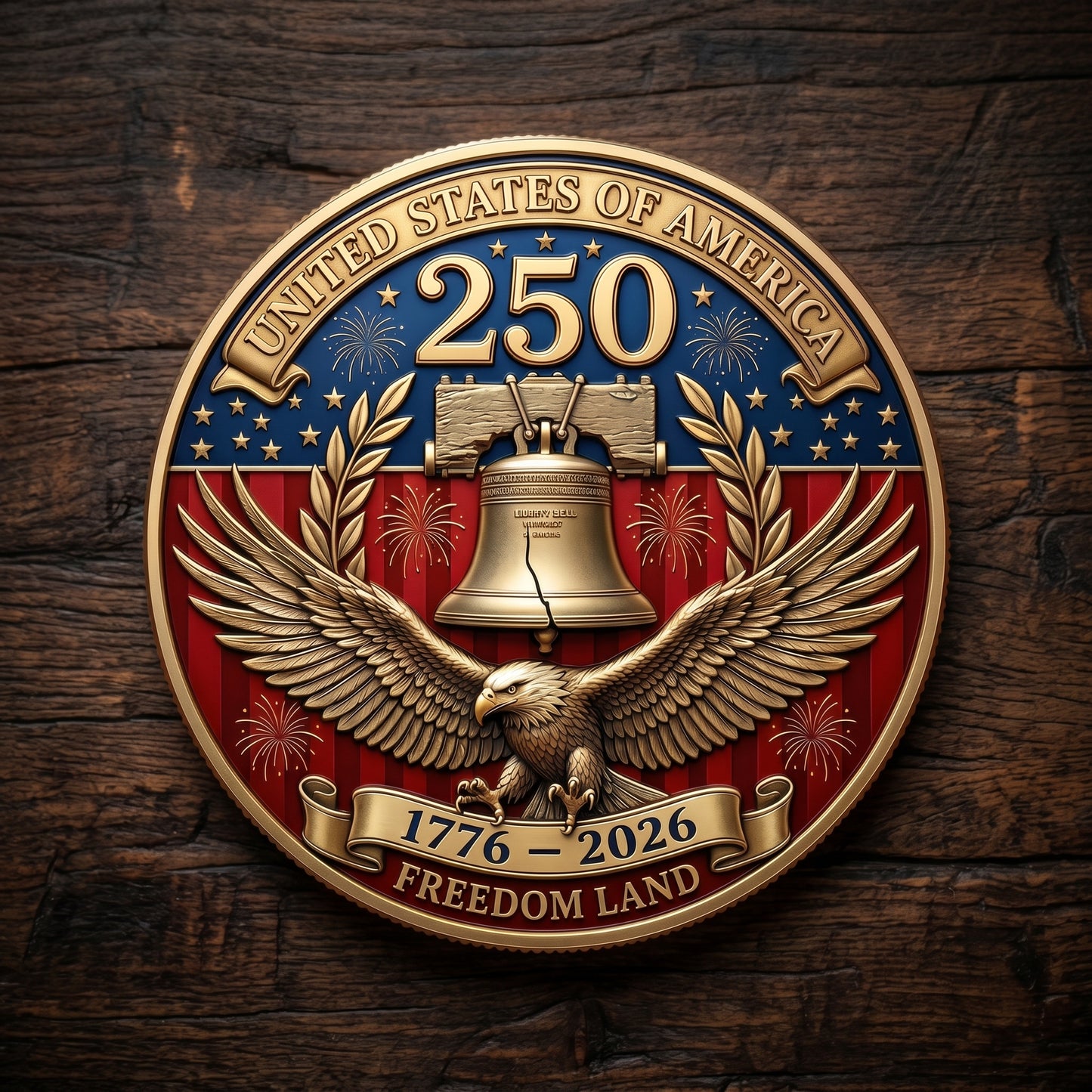 Made in USA 250th Anniversary Commemorative Coin - Premium Gold Finish UV Printed Patriotic Challenge Coin (1776-2026) for Veterans & Collectors
