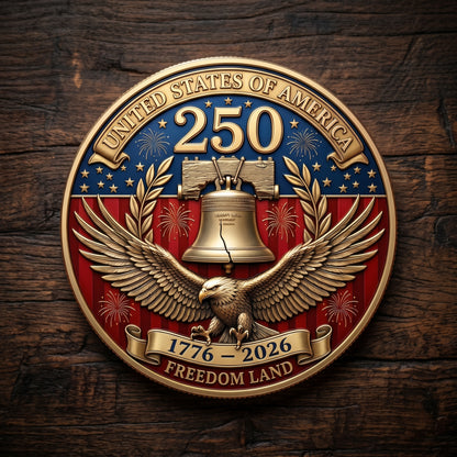 Made in USA 250th Anniversary Commemorative Coin - Premium Gold Finish UV Printed Patriotic Challenge Coin (1776-2026) for Veterans & Collectors