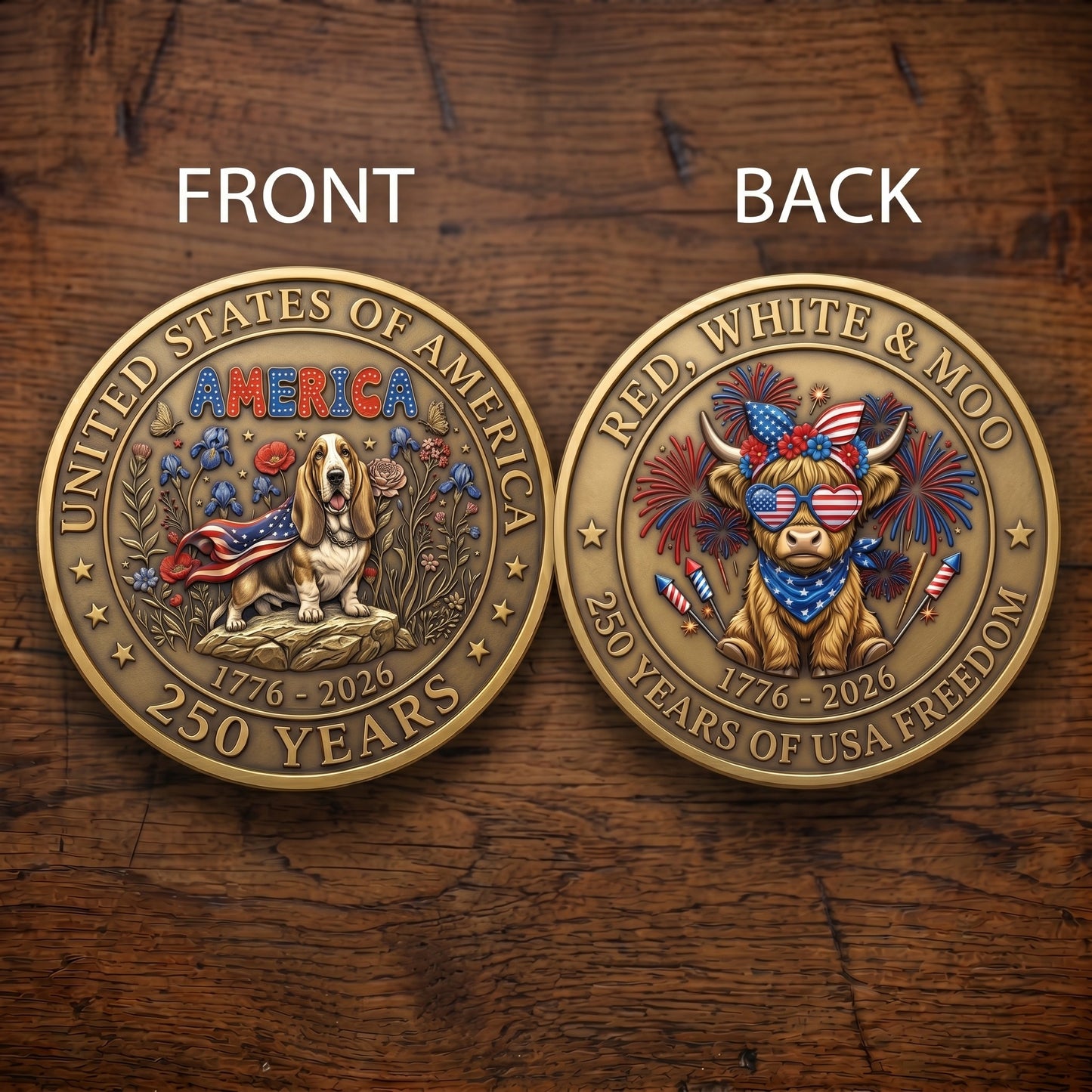 1776-2026 Semiquincentennial Commemorative Coin - Made in USA, Gold Finish UV Printed Challenge Coin, 250th Anniversary Patriotic Keepsake