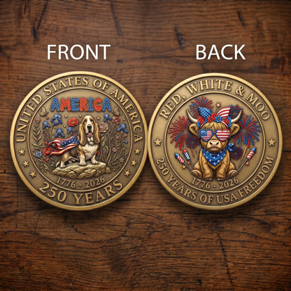 1776-2026 Semiquincentennial Commemorative Coin - Made in USA, Gold Finish UV Printed Challenge Coin, 250th Anniversary Patriotic Keepsake