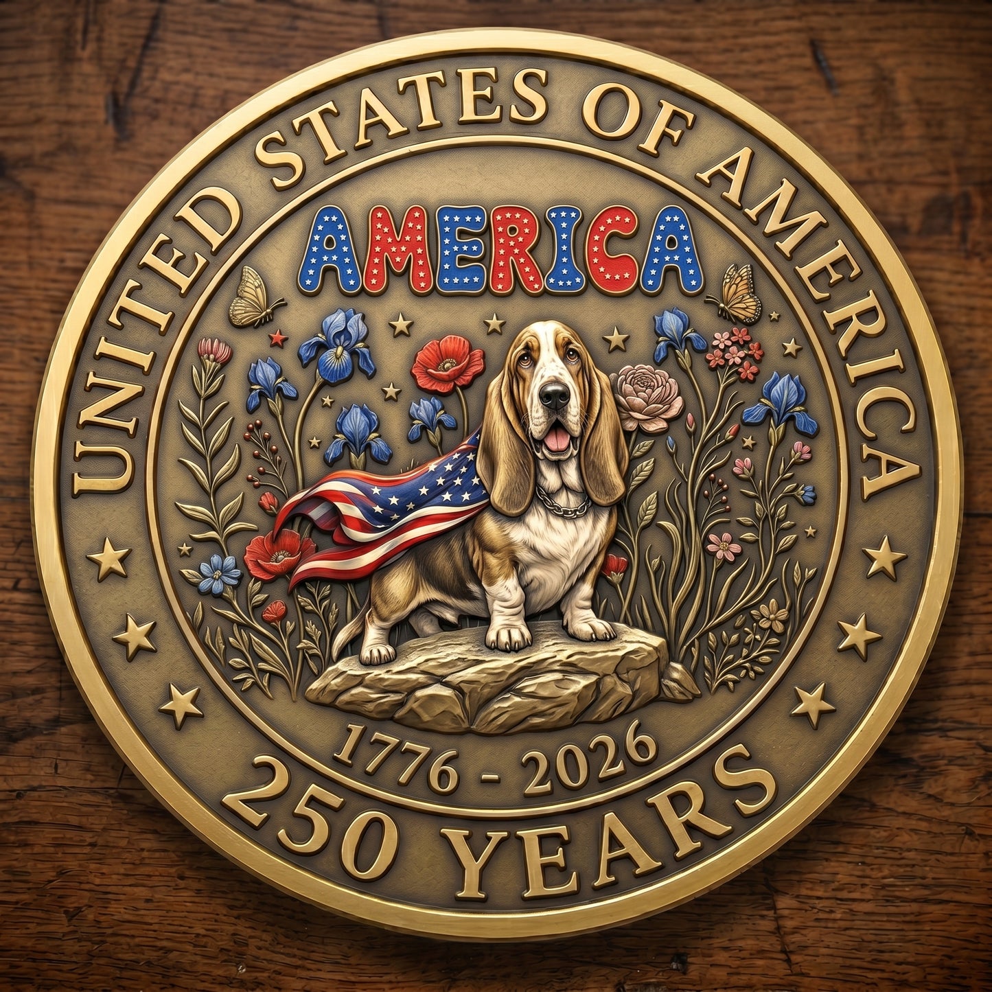 1776-2026 Semiquincentennial Commemorative Coin - Made in USA, Gold Finish UV Printed Challenge Coin, 250th Anniversary Patriotic Keepsake