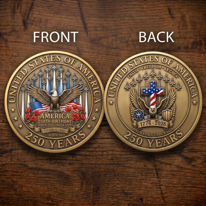 1776-2026 Semiquincentennial Commemorative Coin - Made in USA, Gold Finish UV Printed Challenge Coin, 250th Anniversary Patriotic Keepsake
