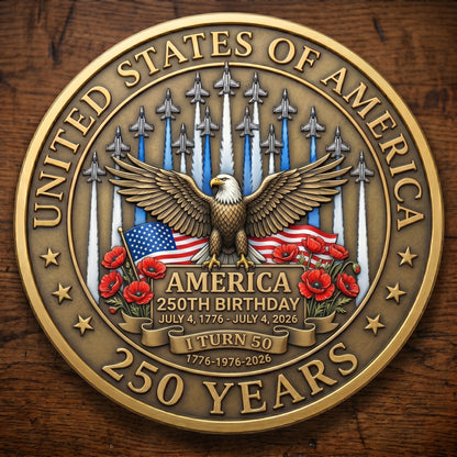 1776-2026 Semiquincentennial Commemorative Coin - Made in USA, Gold Finish UV Printed Challenge Coin, 250th Anniversary Patriotic Keepsake