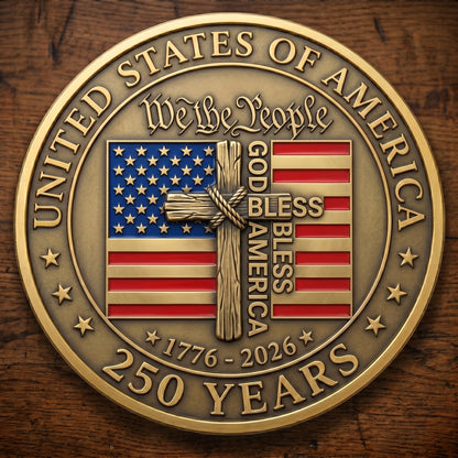 1776-2026 Semiquincentennial Commemorative Coin - Made in USA, Gold Finish UV Printed Challenge Coin, 250th Anniversary Patriotic Keepsake