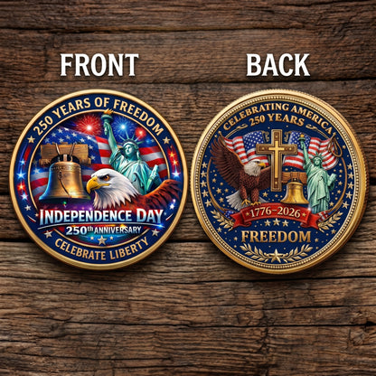 Made in USA 250th Anniversary Commemorative Coin - Premium Gold Finish UV Printed Patriotic Challenge Coin (1776-2026) for Veterans & Collectors
