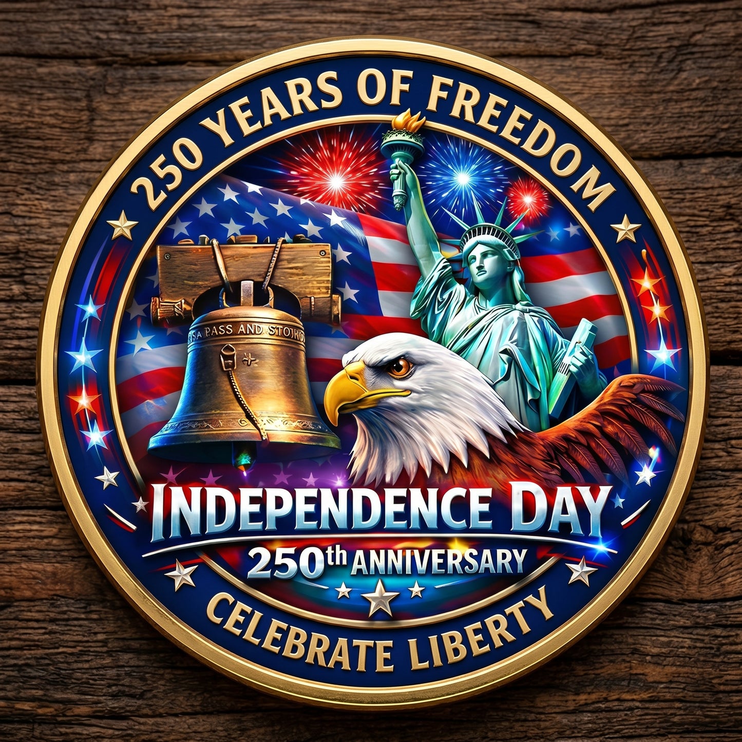 Made in USA 250th Anniversary Commemorative Coin - Premium Gold Finish UV Printed Patriotic Challenge Coin (1776-2026) for Veterans & Collectors