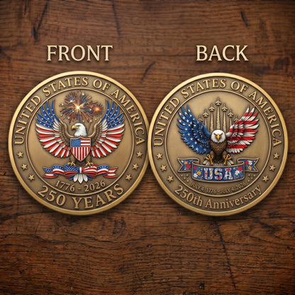 1776-2026 Semiquincentennial Commemorative Coin - Made in USA, Gold Finish UV Printed Challenge Coin, 250th Anniversary Patriotic Keepsake