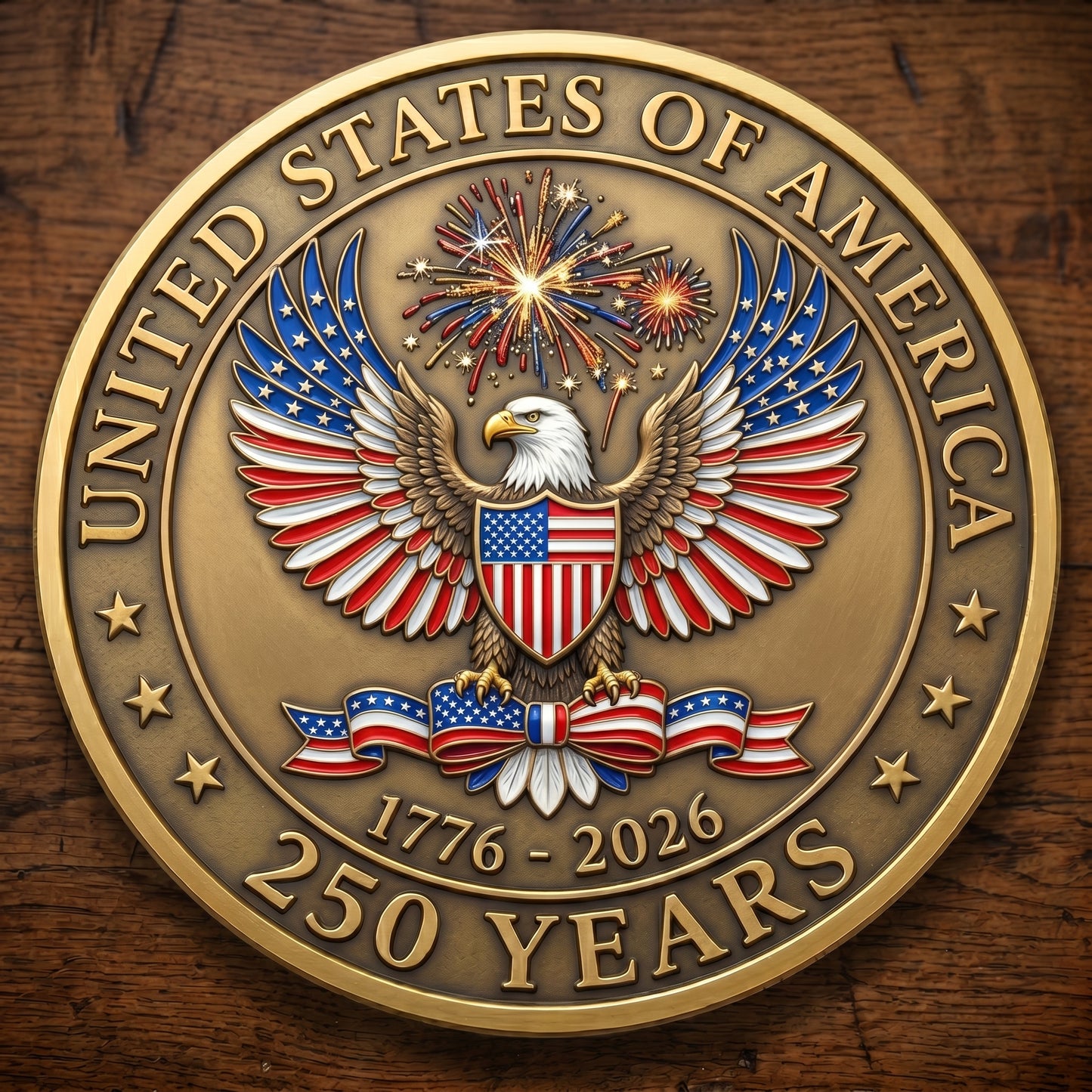1776-2026 Semiquincentennial Commemorative Coin - Made in USA, Gold Finish UV Printed Challenge Coin, 250th Anniversary Patriotic Keepsake