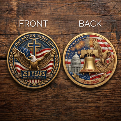 Made in USA 250th Anniversary Commemorative Coin - Premium Gold Finish UV Printed Patriotic Challenge Coin (1776-2026) for Veterans & Collectors