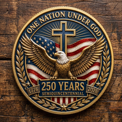 Made in USA 250th Anniversary Commemorative Coin - Premium Gold Finish UV Printed Patriotic Challenge Coin (1776-2026) for Veterans & Collectors