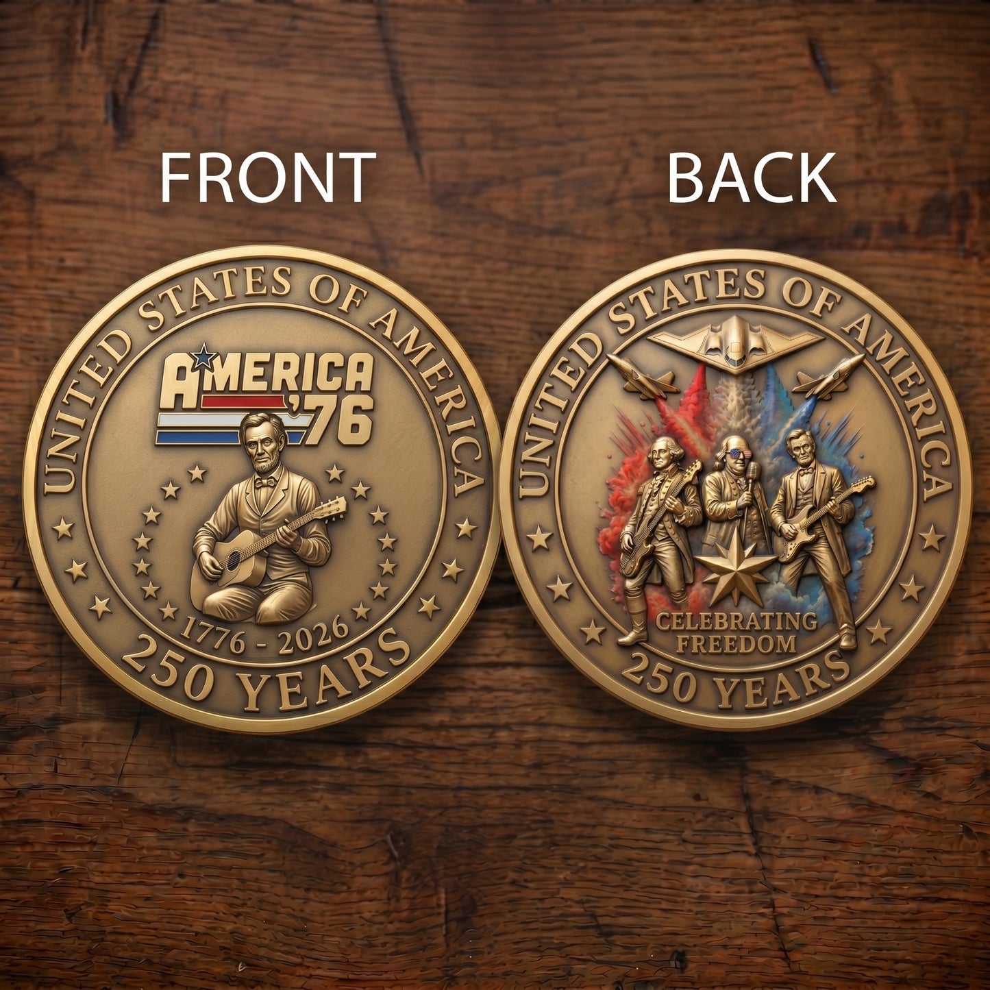 1776-2026 Semiquincentennial Commemorative Coin - Made in USA, Gold Finish UV Printed Challenge Coin, 250th Anniversary Patriotic Keepsake