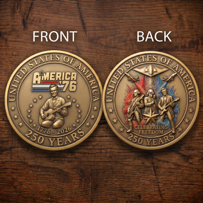 1776-2026 Semiquincentennial Commemorative Coin - Made in USA, Gold Finish UV Printed Challenge Coin, 250th Anniversary Patriotic Keepsake