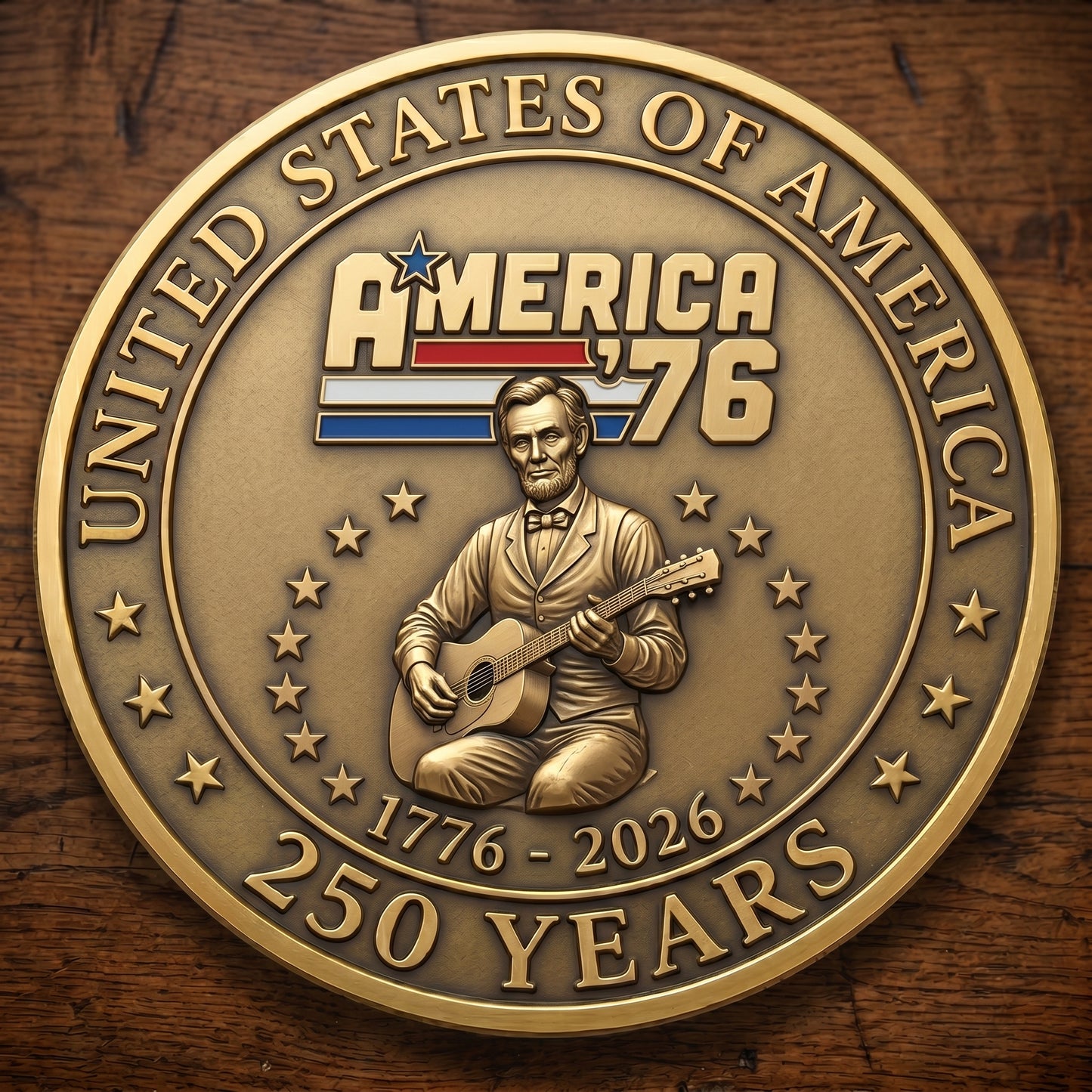 1776-2026 Semiquincentennial Commemorative Coin - Made in USA, Gold Finish UV Printed Challenge Coin, 250th Anniversary Patriotic Keepsake