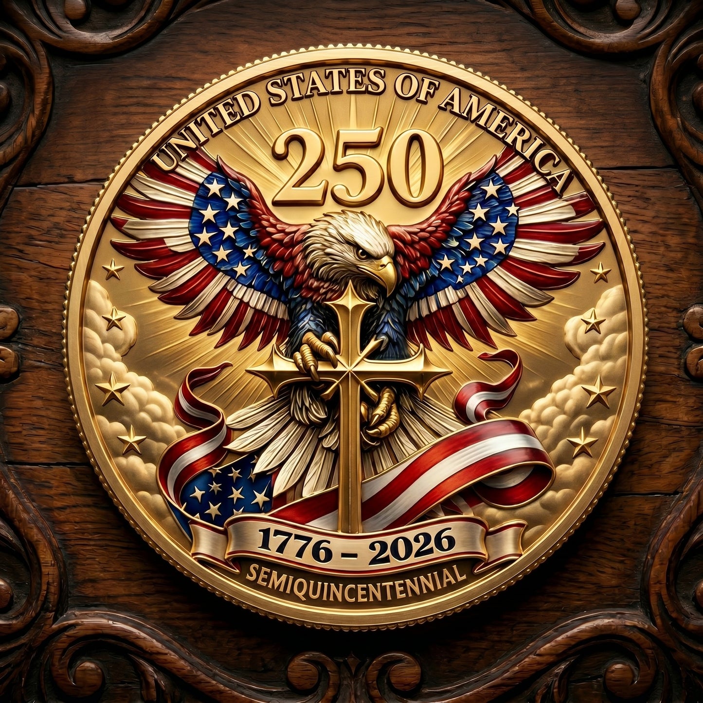 Made in USA 250th Anniversary Commemorative Coin - Premium Gold Finish UV Printed Patriotic Challenge Coin (1776-2026) for Veterans & Collectors
