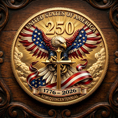 Made in USA 250th Anniversary Commemorative Coin - Premium Gold Finish UV Printed Patriotic Challenge Coin (1776-2026) for Veterans & Collectors