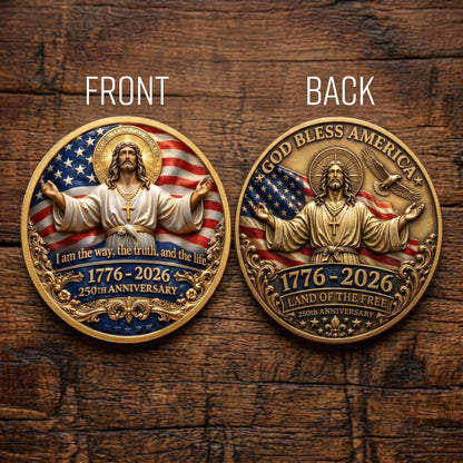 Made in USA 250th Anniversary Commemorative Coin - Premium Gold Finish UV Printed Patriotic Challenge Coin (1776-2026) for Veterans & Collectors