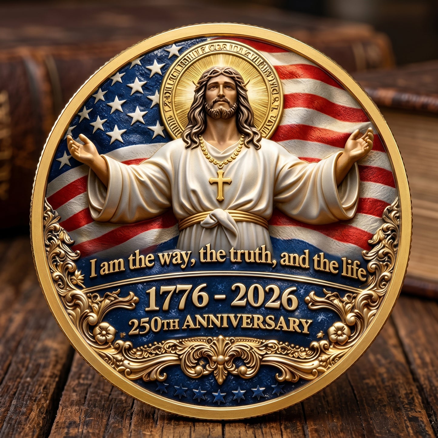 Made in USA 250th Anniversary Commemorative Coin - Premium Gold Finish UV Printed Patriotic Challenge Coin (1776-2026) for Veterans & Collectors