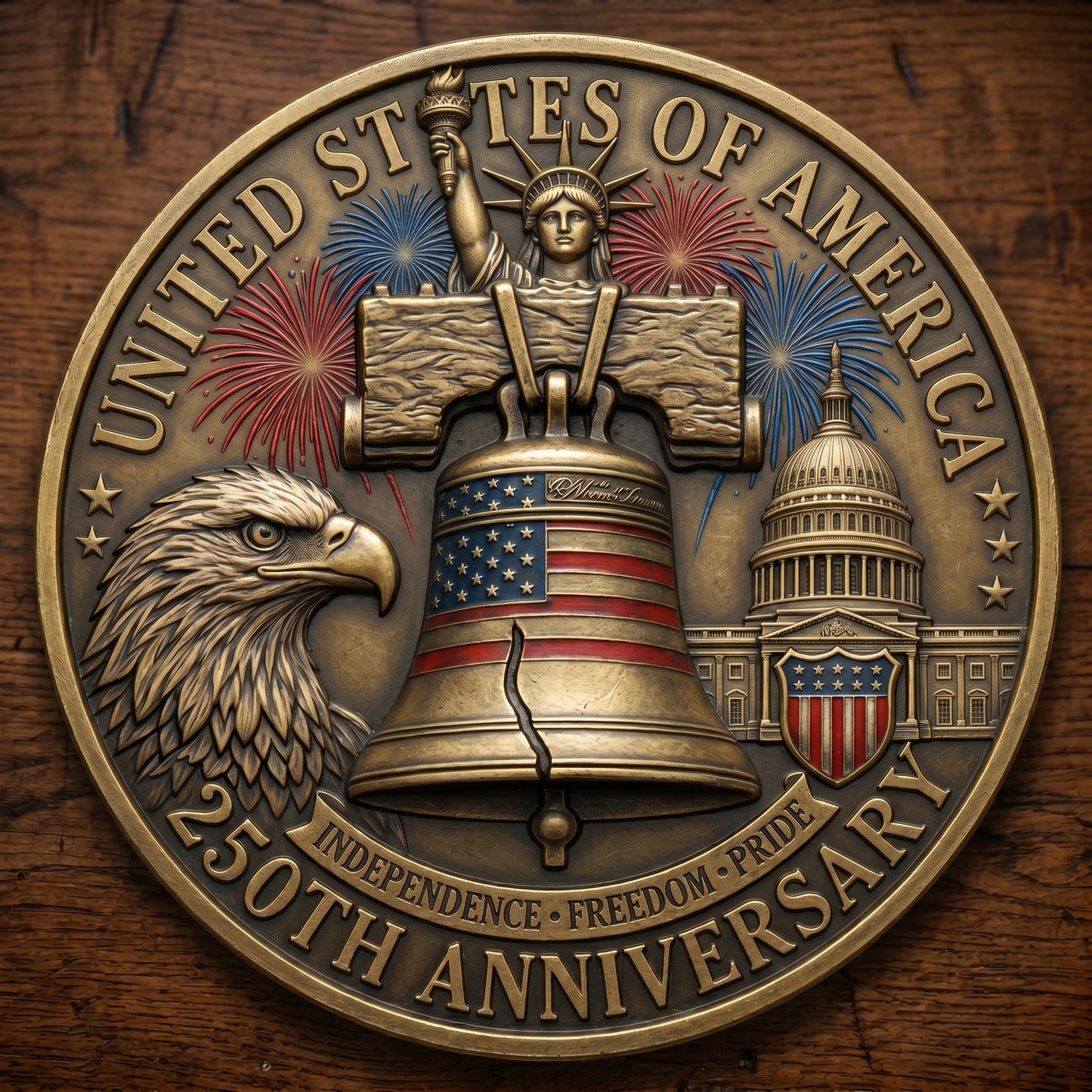 250th Anniversary USA Commemorative Coin - Made in USA, Gold Finish Semiquincentennial Challenge Coin, 1776-2026 Patriotic Gift for Veterans & Collectors
