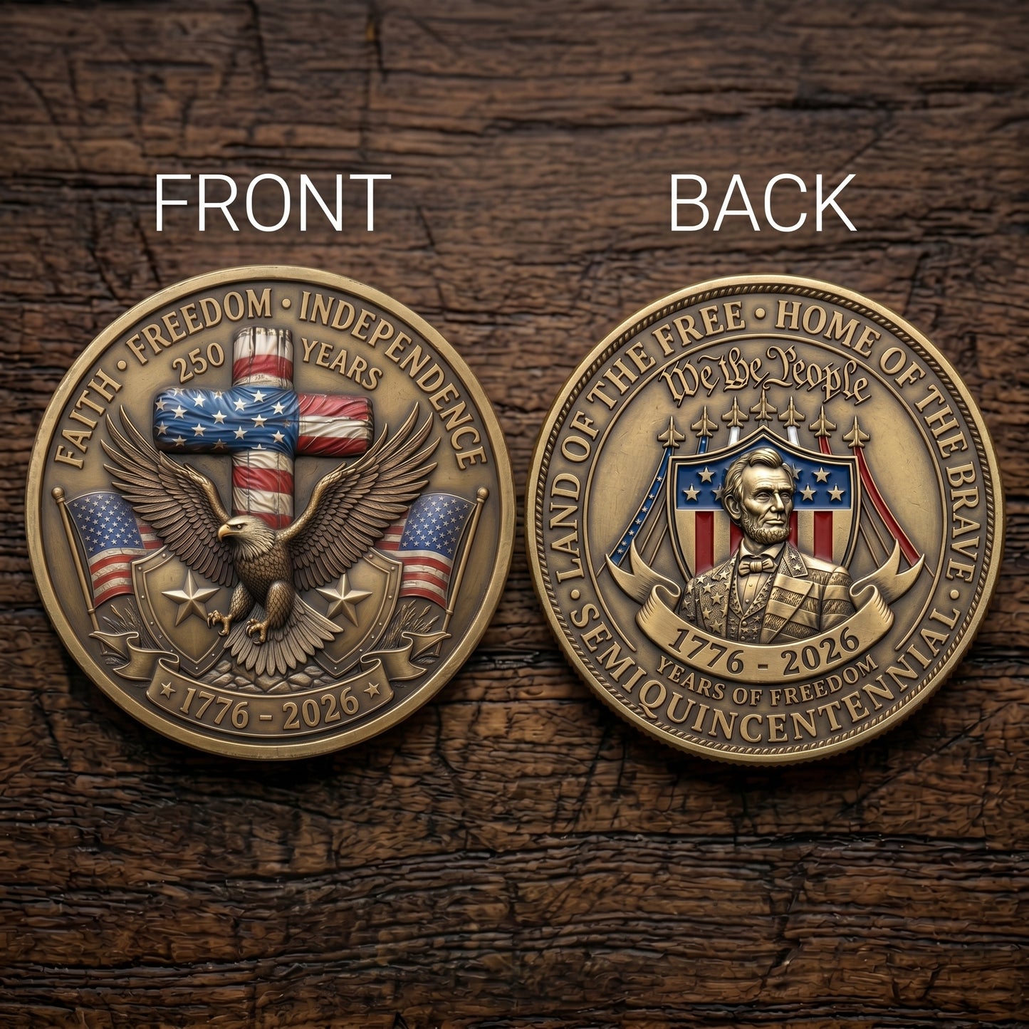 250th Anniversary USA Commemorative Coin - Made in USA, Gold Finish Semiquincentennial Challenge Coin, 1776-2026 Patriotic Gift for Veterans & Collectors