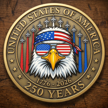 250th Anniversary USA Commemorative Coin - Made in USA, Gold Finish Semiquincentennial Challenge Coin, 1776-2026 Patriotic Gift for Veterans & Collectors