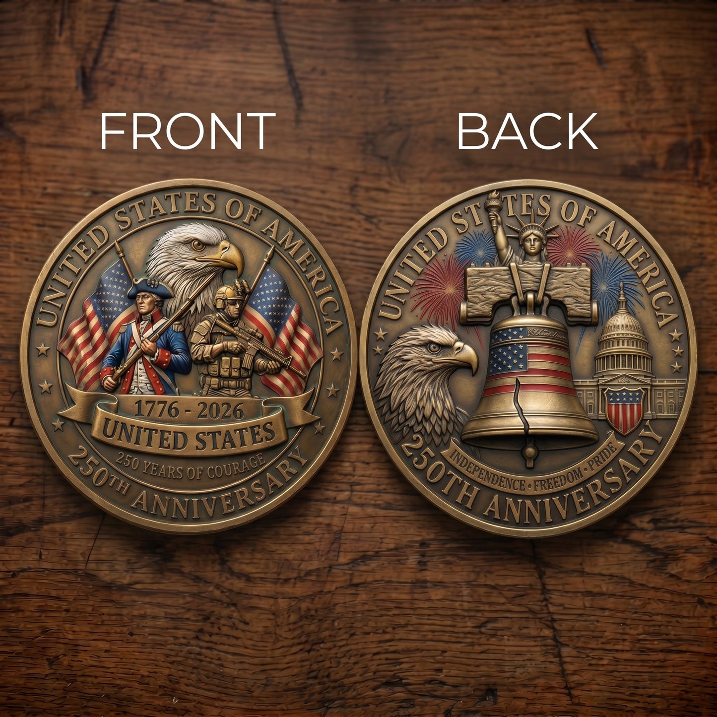 250th Anniversary USA Commemorative Coin - Made in USA, Gold Finish Semiquincentennial Challenge Coin, 1776-2026 Patriotic Gift for Veterans & Collectors