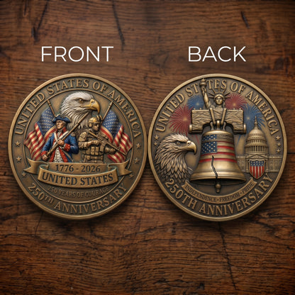 250th Anniversary USA Commemorative Coin - Made in USA, Gold Finish Semiquincentennial Challenge Coin, 1776-2026 Patriotic Gift for Veterans & Collectors