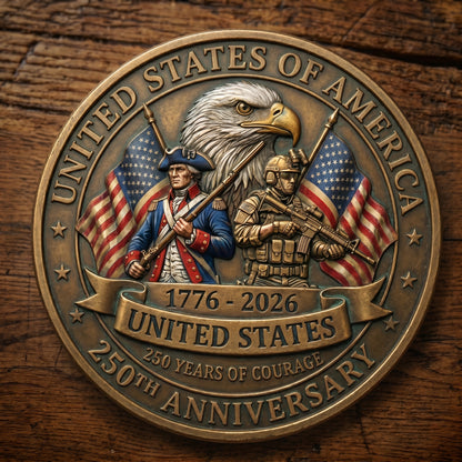 250th Anniversary USA Commemorative Coin - Made in USA, Gold Finish Semiquincentennial Challenge Coin, 1776-2026 Patriotic Gift for Veterans & Collectors