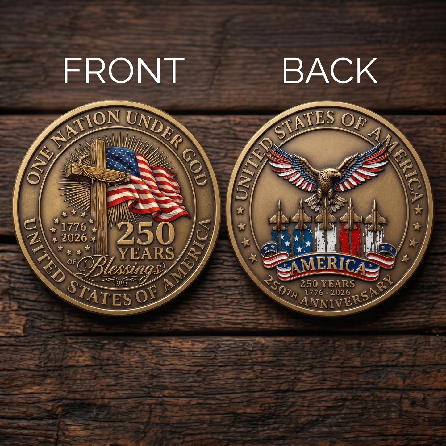 250th Anniversary USA Commemorative Coin - Made in USA, Gold Finish Semiquincentennial Challenge Coin, 1776-2026 Patriotic Gift for Veterans & Collectors