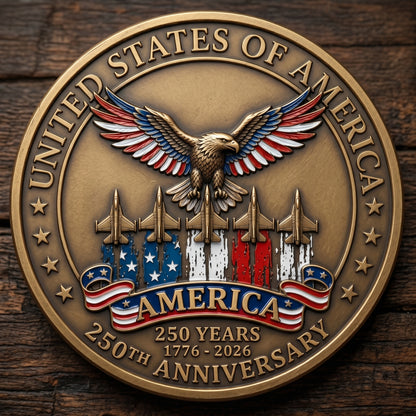 250th Anniversary USA Commemorative Coin - Made in USA, Gold Finish Semiquincentennial Challenge Coin, 1776-2026 Patriotic Gift for Veterans & Collectors