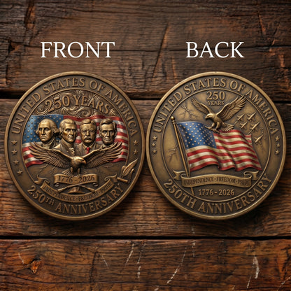 250th Anniversary USA Commemorative Coin - Made in USA, Gold Finish Semiquincentennial Challenge Coin, 1776-2026 Patriotic Gift for Veterans & Collectors