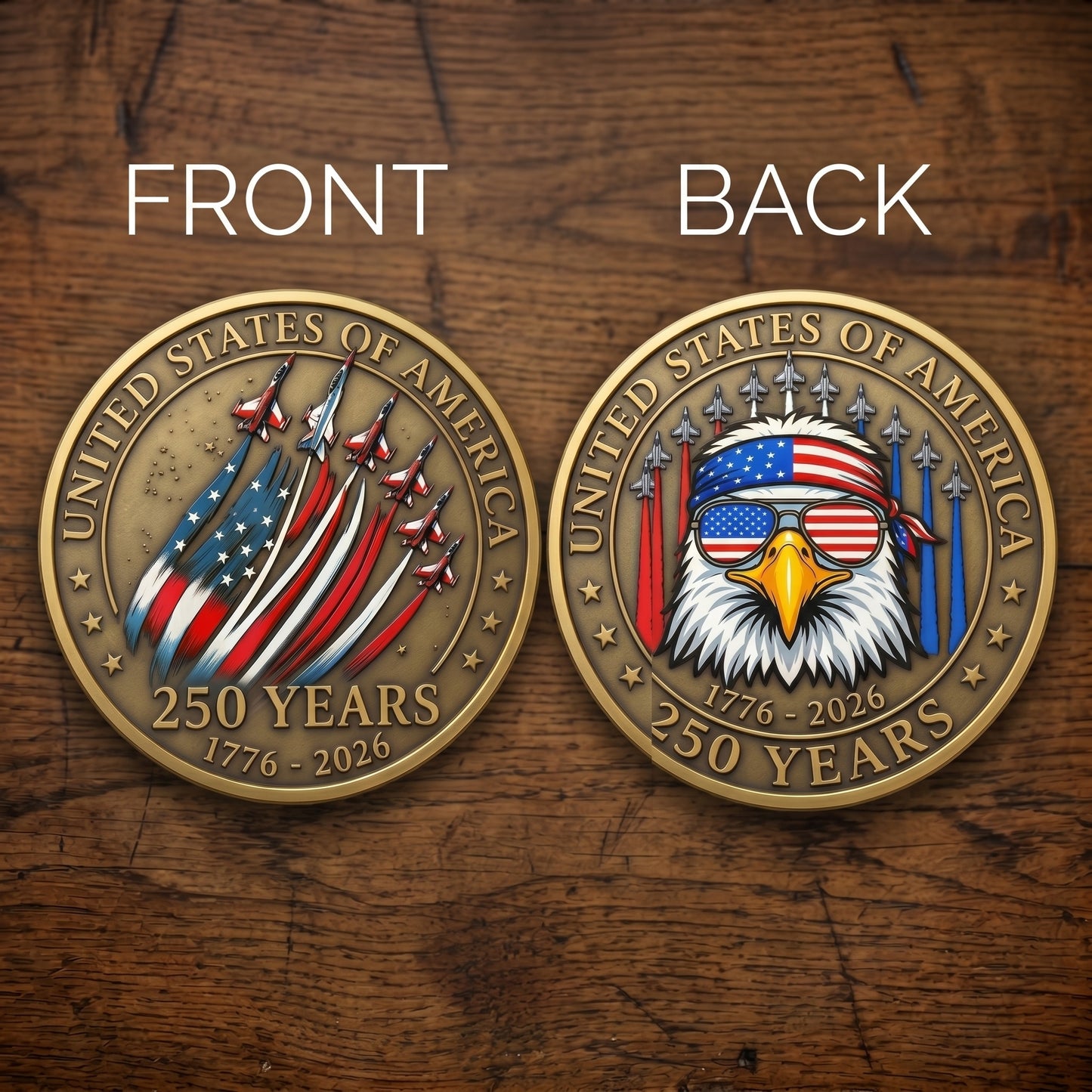 250th Anniversary USA Commemorative Coin - Made in USA, Gold Finish Semiquincentennial Challenge Coin, 1776-2026 Patriotic Gift for Veterans & Collectors