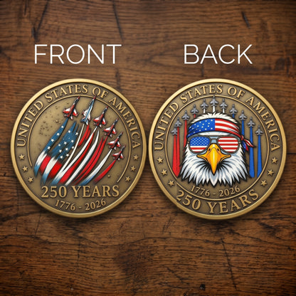250th Anniversary USA Commemorative Coin - Made in USA, Gold Finish Semiquincentennial Challenge Coin, 1776-2026 Patriotic Gift for Veterans & Collectors