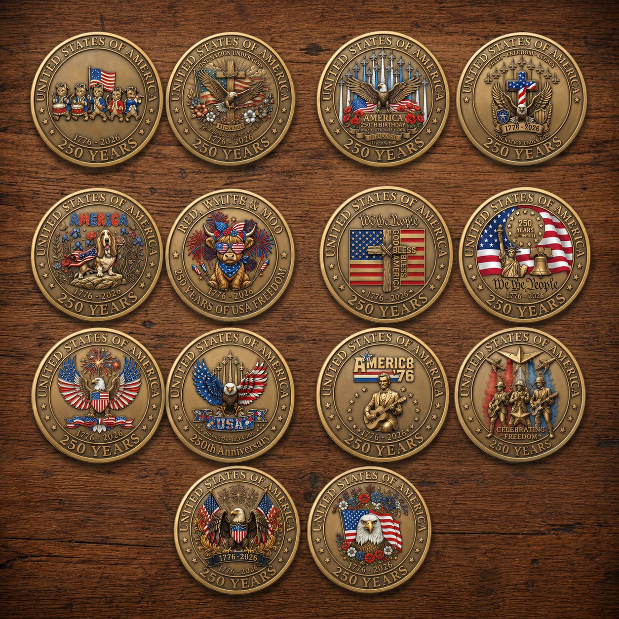 1776-2026 Semiquincentennial Commemorative Coin - Made in USA, Gold Finish UV Printed Challenge Coin, 250th Anniversary Patriotic Keepsake