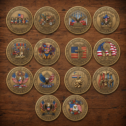 1776-2026 Semiquincentennial Commemorative Coin - Made in USA, Gold Finish UV Printed Challenge Coin, 250th Anniversary Patriotic Keepsake