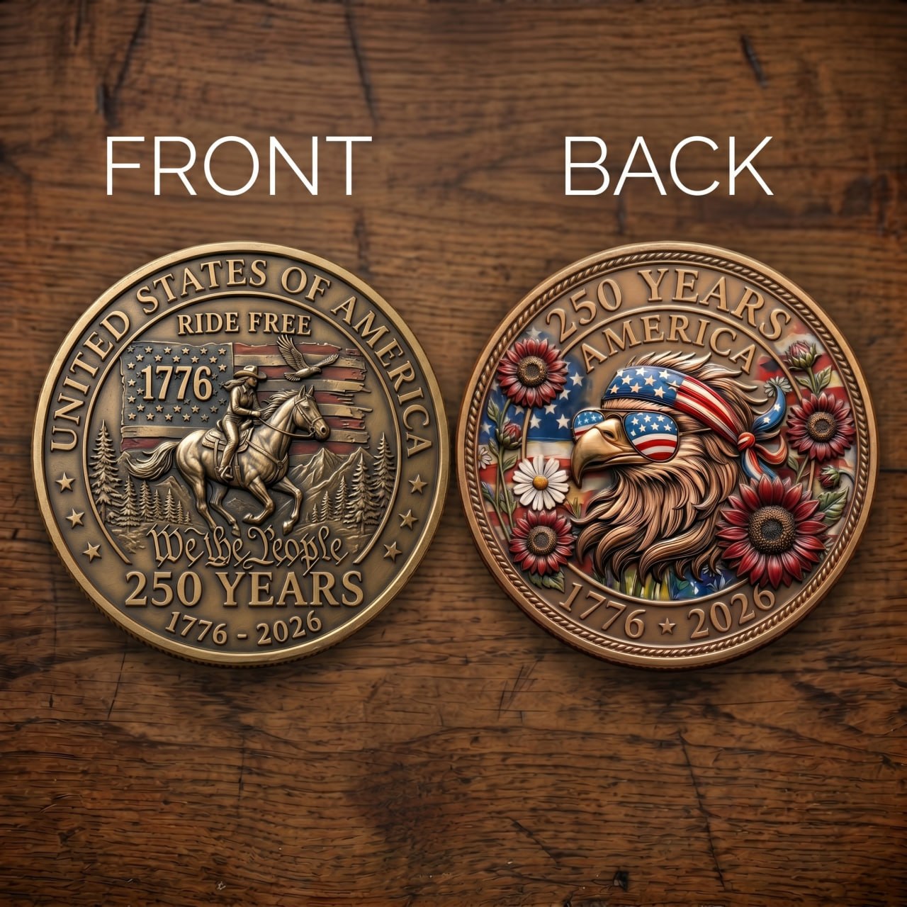 250th Anniversary USA Commemorative Coin - Made in USA, Gold Finish Semiquincentennial Challenge Coin, 1776-2026 Patriotic Gift for Veterans & Collectors
