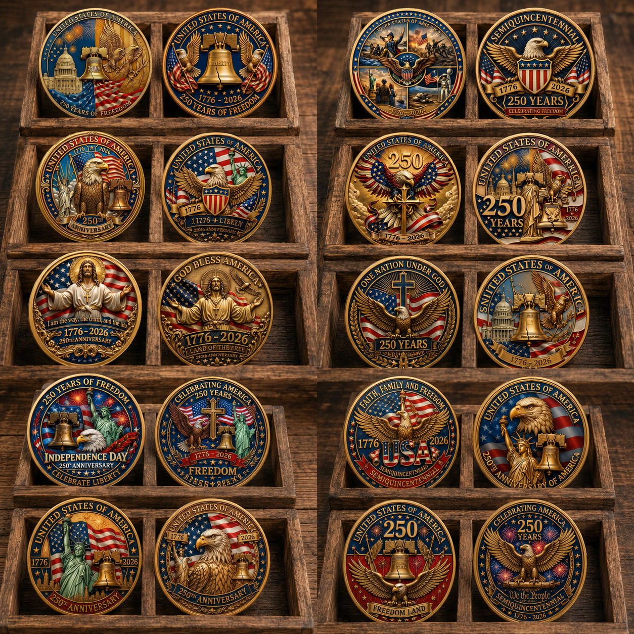Made in USA 250th Anniversary Commemorative Coin - Premium Gold Finish UV Printed Patriotic Challenge Coin (1776-2026) for Veterans & Collectors