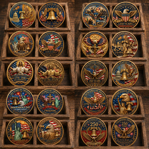 Made in USA 250th Anniversary Commemorative Coin - Premium Gold Finish UV Printed Patriotic Challenge Coin (1776-2026) for Veterans & Collectors