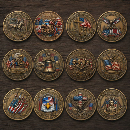 250th Anniversary USA Commemorative Coin - Made in USA, Gold Finish Semiquincentennial Challenge Coin, 1776-2026 Patriotic Gift for Veterans & Collectors